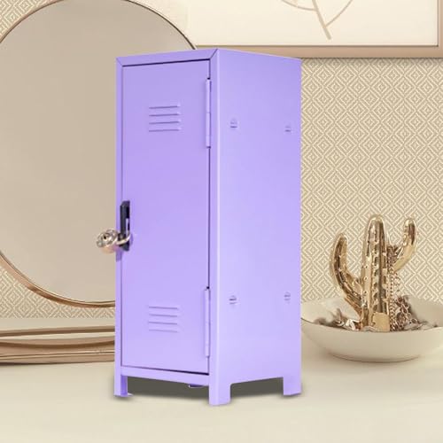 JISADER Mini Lockbox Storage Cabinet for Jewelry Keys Makeup Desk Organizer Violet