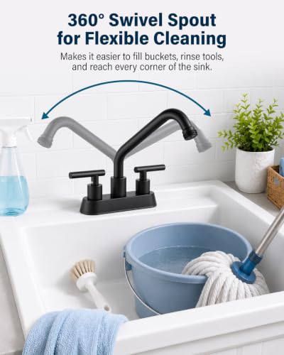 Aolemi Matte Black Laundry Sink Faucet 3/4" NPT Threaded Spout, 360° Swivel, Dual Handle