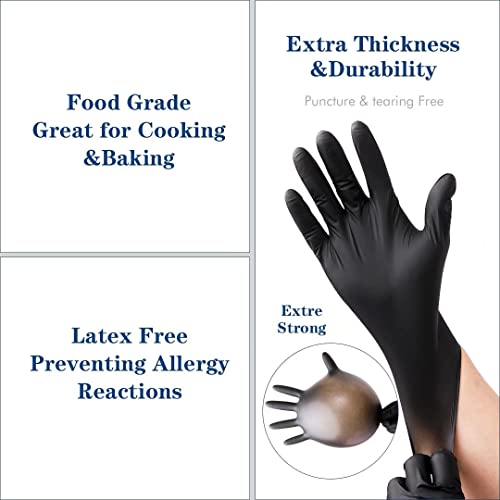 YKANG Black Disposable Nitrile Gloves,Latex Free Disposable Gloves 100 PCS,Food Safe Food Prep Cooking Gloves