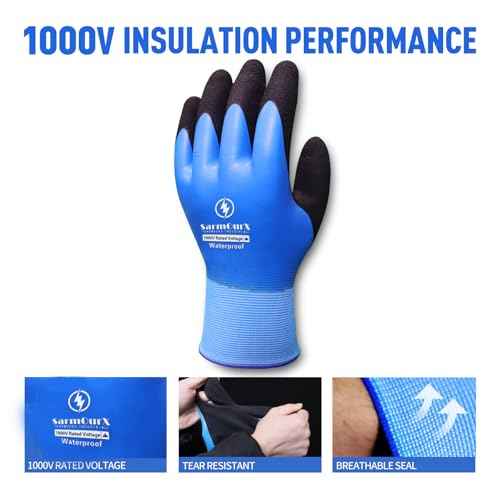 Electrician Insulated Gloves 1000V High Voltage, Waterproof for Palm Rubber Non-Slip Electrical Gloves