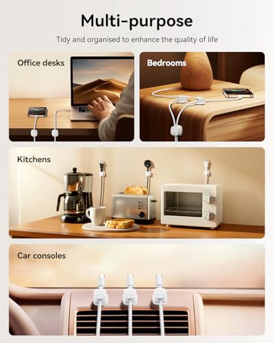 Rocoren 6-Pack White Magnetic Cable Clips - Adjustable Cord Organizer