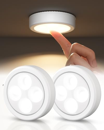 EZVALO White Rechargeable LED Puck Lights 2 Pack - Under Cabinet & Closet Lighting
