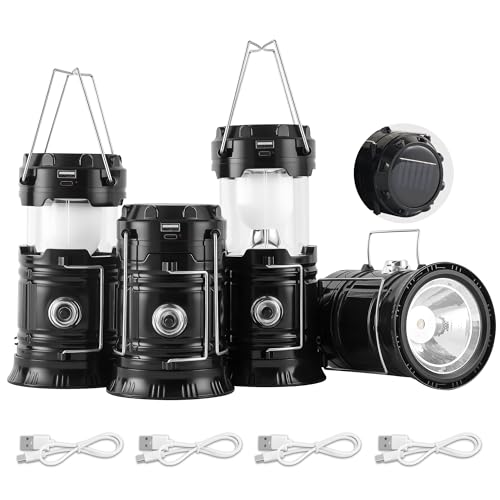 Lichamp Portable Solar Camping Lantern & USB Rechargeable LED Flashlight 4-Pack