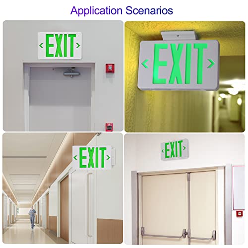 TANLUX Green LED Emergency Exit Sign with Battery Backup, Hardwired, 120/277V, UL Listed — 1 Pack