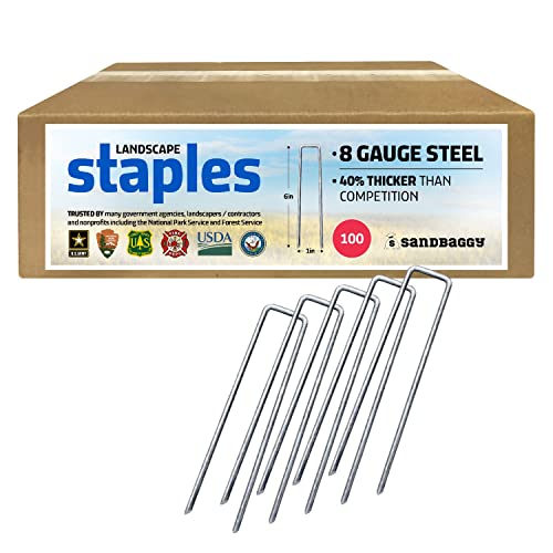 Sandbaggy 8-Gauge 6-Inch Landscape Staples – 200 Heavy-Duty Steel U-Pins for Rocky Soil & Hard Ground