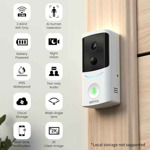 Video Doorbell Camera Wireless-2K Outdoor Front Door Camera with Chime Included for Home Security, Easy Installation, AI Human Detection, Instant Alerts, Night Vision, Two-Way Audio, M1 White