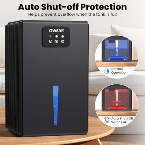 OWAAE Dehumidifier for Home 1000 Sq Ft with Auto Shutoff Sleep Mode, Grey