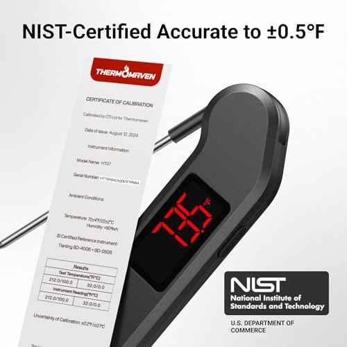 Professional Digital Meat Thermometer, 1 Sec Instant Read, ¡¾0.5¢µ Accuracy NIST&NSF Certified Food Thermometer, Auto-Rotate Bright LED Screen, 100% Waterproof Cooking Thermometer for Grill BBQ, Black