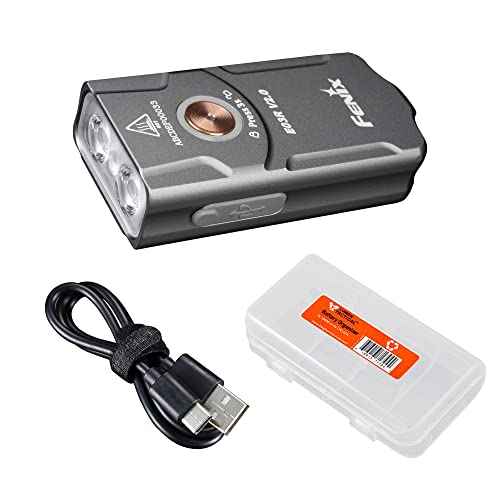 Fenix E03R v2.0 Keychain Flashlight, Grey, 500 Lumen Bright USB-C Rechargeable EDC with Red LED and Organizer (Grey)