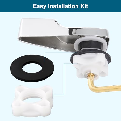Hygie Rinse Universal Front Mount Metal Toilet Handle Replacement Kit with Chrome Finish & Circle Flapper Chain
