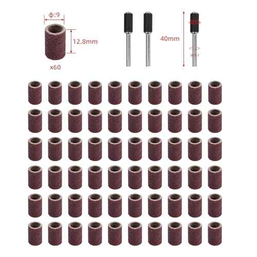 Sanding Accessories Set for Rotary Tools, 60Pcs 120# Grit Small Sanding Sleeves, 3Pcs 1/8" Sanding Drums, and 1 Wrench, Perfect for Woodworking, DIY Crafts