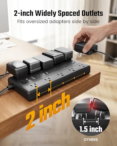 Black 10Ft SUPERDANNY Surge Protector Power Strip with Flat Plug & 17 Outlets