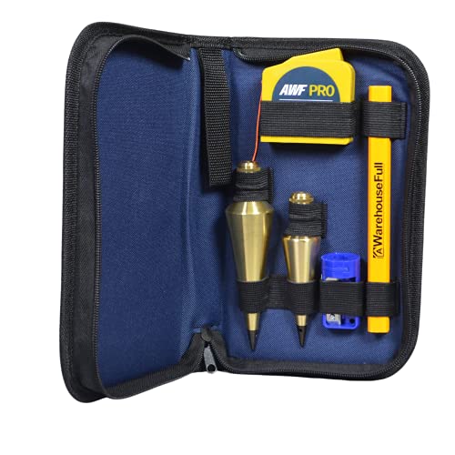 AWF PRO Plumb Bob Kit - 16 oz and 8 Solid Brass Bobs, 14 ft