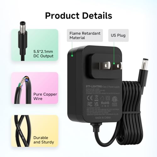 BTF-LIGHTING 12V 36W Power Supply Adapter ETL Listed, Class 2 - Variation 36 Watts