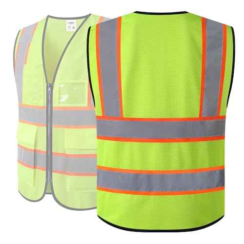 JKSafety Safety Vest for men women Hi Vis Vest with Pockets and Zipper Class 2 High Visibility Meet ANSI Standard BX320