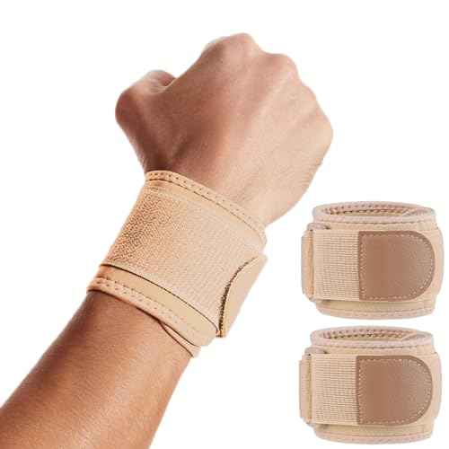 2 Pack Wrist Wraps for Sports Protection and Pain Relief, Adjustable Wrist Support Strap for Tendonitis, Working Out, Weightlifting,Strength Training,Kettlebell,Unisex(Skin)