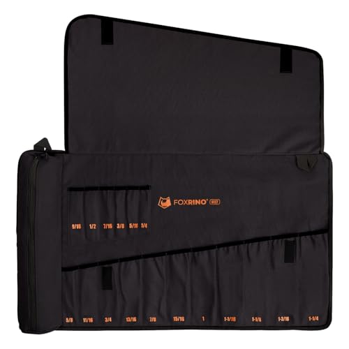 Foxrino 17+1 SAE Wrench Roll Organizer Bag Heavy Duty Canvas Pouch Black