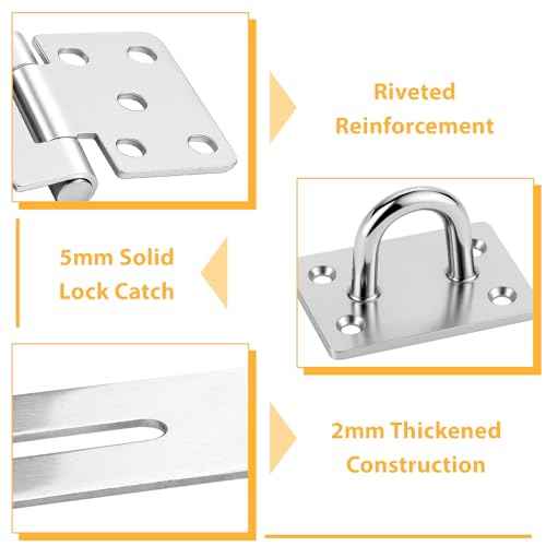 2 Pcs Door Locks Hasp Latch, 5 Inch Stainless Steel Safety Packlock Clasp, Extra Thick Hinge Lock with Screws, Brushed Finish, for Gate, Cabinet, Closet, Shed (5 INCH)