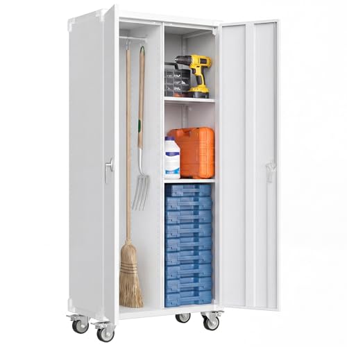 DUMOS 72 Inch Heavy-Duty Metal Garage Storage Cabinet with Lockable Door, Rolling Tool Cabinet