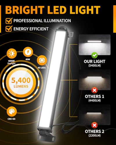 YAYIT 40W LED Shop Lights 5400LM 6000K Daylight, 2 Pack, Plug-in Garage Light with Adjustable Bracket