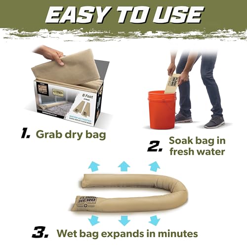 Flood Hero 6 ft Water-Activated Sandless Flood Barriers - 2 Pack for Home Flood Prevention