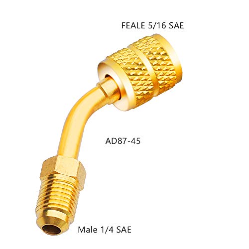 Zoizocp R410A Adapter 4 Pack - 5/16" SAE Female to 1/4" SAE Male Flare, Includes 2 Straight & 2 45° Angled