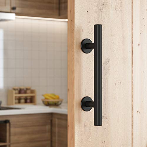 SMARTSTANDARD 12 Inch Heavy Duty Barn Door Handle Black Two-Side Round Design