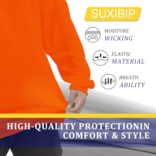 Hi Vis Safety Hoodie, High Visibility Shirts for Men, Long Sleeve, Construction Work Shirts with Sun Protective Hood