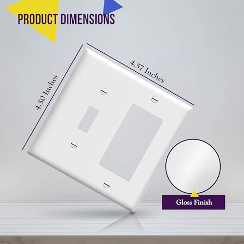 Enerlites 2-Gang White Decorator & GFCI Wall Plate, Standard Size, Screw-In