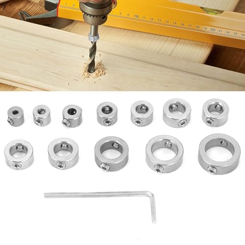 12pcs 3-16mm Drill Stop Collar Set, Drill Bit Depth Stop Collars Stainless Steel for High Carbon Steel Drills Drilling Limit