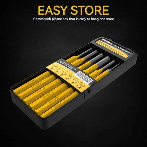 Renekton 6-Piece Pin Punch Set (1/16 1/8 5/32 3/16 1/4 5/16) - Heavy Duty Tool for Watch Repair, Automotive, Jewelry & Craft, Chrome Vanadium Steel
