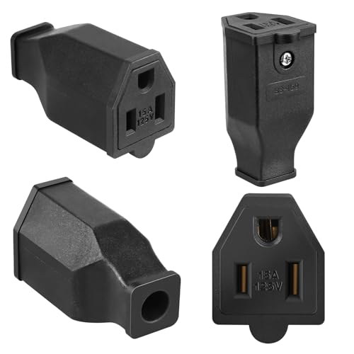 TENINYU 2-Pole 3-Wire Grounding Power Extension Cord Plugs 15A 125V 3-Pack
