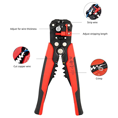 Self-Adjusting Wire Stripper and Crimping Tool for 10-24 AWG Cables
