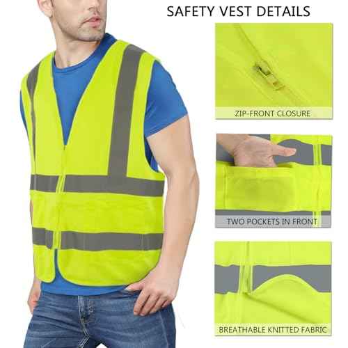 High Visibility Reflective Safety Vest for Men and Women,Construction Work Vest with Pocket,Fluorescent Yellow