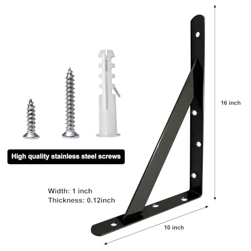 Medach Black Heavy Duty Shelf Brackets 16 x 10 Inch - 2 Pairs
