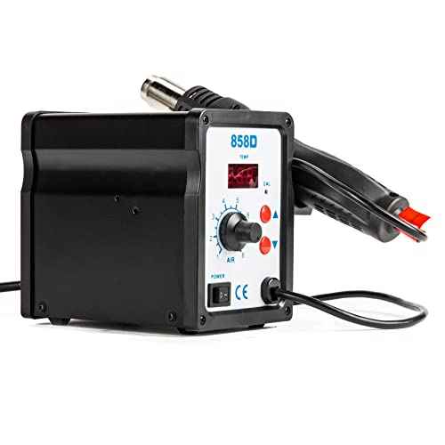CREWORKS 858D Rework Station, 110V SMD Soldering Rework Station with Hot Air Heat Gun Set, LED Digital Temperature Display Screen Electric Desoldering Welding Iron Kit for Electronics Repairing