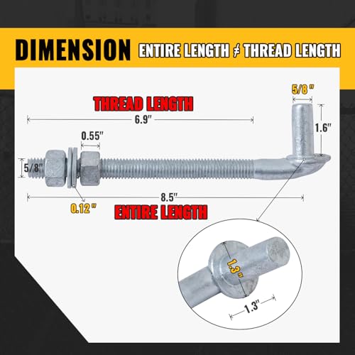 VIVIDA 8-Inch Heavy Duty J-Bolt Gate Hinges Pack of 4 - Galvanized Fence Hardware