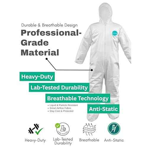 Hazmat Suits, Heavy Duty Full Body Disposable Paint Suits, Coveralls with Hood, Elastic Wrists & Ankles