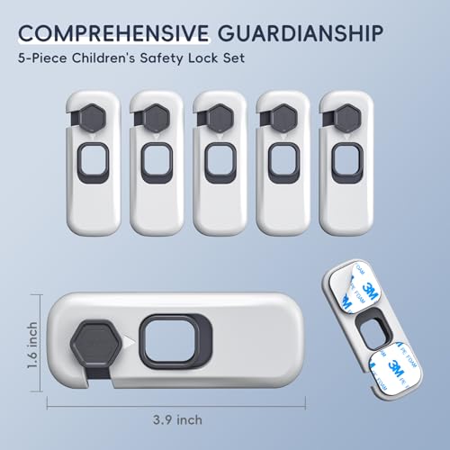 5 Pack Child Proof Refrigerator Lock, Fridge Locks for Kids with Sticky Adhesive Pads, Child Safety Locks for Doors, RV Refrigerator, Oven Lock Child Safety Baby Cabinet Locks (Grey)