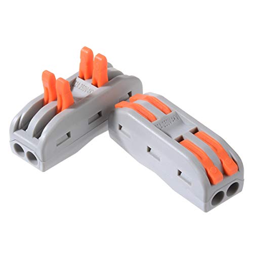 10 Pcs Electrical Wire Connectors for 2 Circuit Inline Splices, 28-12 AWG - Reusable Compact Lever Nuts (Variation: 2 Series Circuits)
