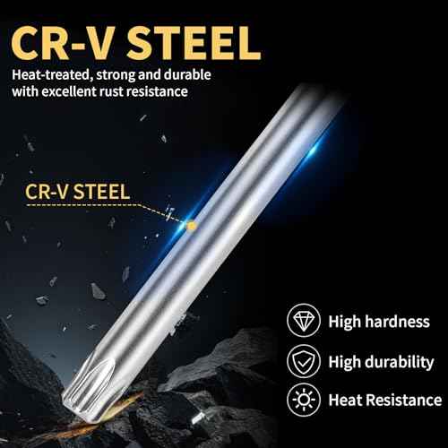 Torx Wrench Set Star Key Cr-V ? 9PCS Torx Allen Key Set, T10?T50, Chrome Vanadium Steel, Silver Finish, Long Arm, for Electronics, Furniture Screws, Automotive Fixes