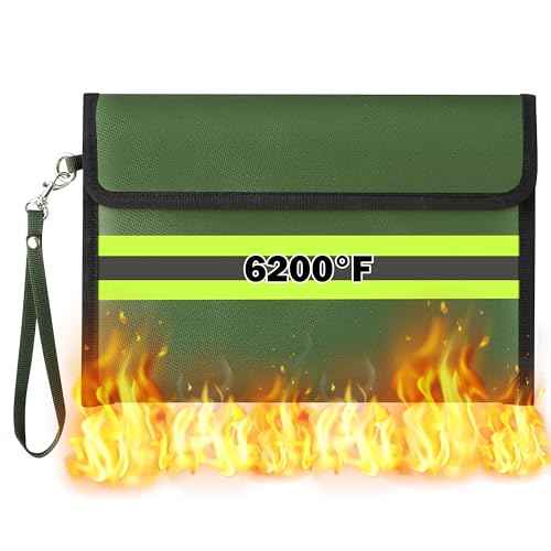 Fireproof Waterproof Document Bag - 6200¡ÆF Water Resistant Fire Proof Money Bag, 9 Layers of Heat Insulated Storage with Zipper and Lock, 14.1"x11" Portable Files Safe Pouch for Cash Passport