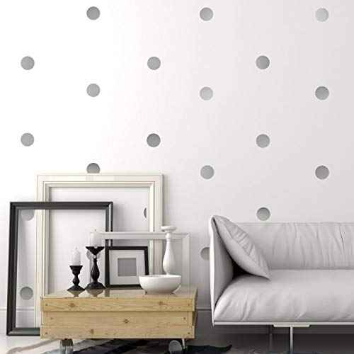 | Polka Dot Circles Round Shape Style Decoration Removable Wall Art Vinyl Decal Stickers | (Pack of 112) (Silver)