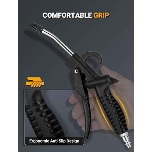 High Flow Air Blow Gun with Rubber Guard, Air Nozzle Blower Gun Angle Bent Jet Nozzle & 1/4" Standard Quick Plug, Air Gun for Air Compressor Accessories Pneumatic for Dust Removal Cleaning Tool