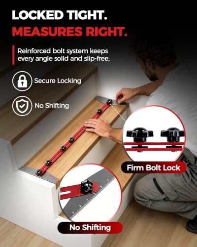 BRL Adjustable Stair Tread Template Tool Set (8/12/16 in) — Red & Grey
