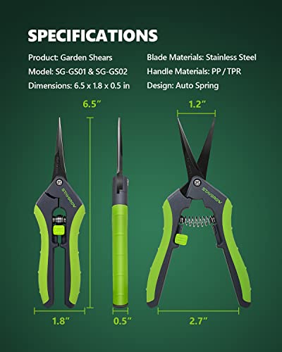 STAYGROW 6.5 Inch Straight & Curved Pruning Shears - Ultra Sharp Garden Scissors, 2-Pack