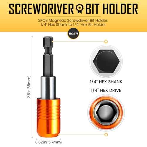 boen 2PCS Magnetic Drill Bit Holder, 2.5" Quick Change Drill Extension, 1/4" Hex Shank, for Impact Driver Screwdriver Bits Use