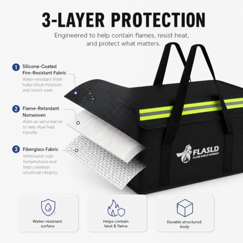 FLASLD Large Fireproof Lithium Battery Storage Bag 14 x 7.8 x 9.5in Waterproof Fireproof Case
