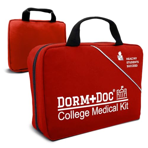 Red DormDoc College First Aid Kit - Compact 175 PCS Emergency Medical Supplies for Dorm, School & Sports