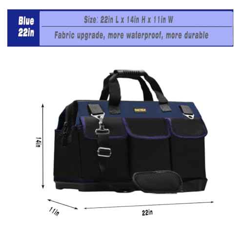 FASTECH 22in Heavy Duty Bottom Tools Bag With Wide Mouth For Tool Storage, Carrier and Organizer, Tote Bag for Men/Women, Wide Mouth Tool Bags With Inside Pockets (22 Inch)